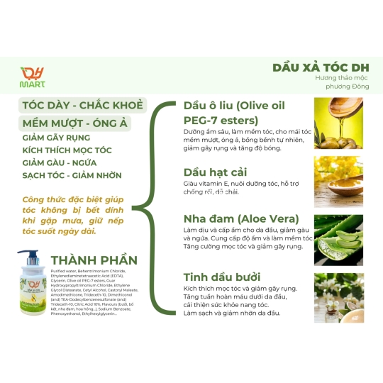 💚 DẦU XẢ TÓC DHMART 500ml – HƯƠNG THẢO MỘC PHƯƠNG ĐÔNG 💚