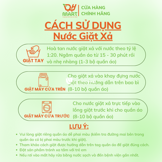 Nước giặt xả sinh học DH MART 3.2L – 2in1 giặt sạch, mềm vải, thơm lâu, an toàn da nhạy cảm