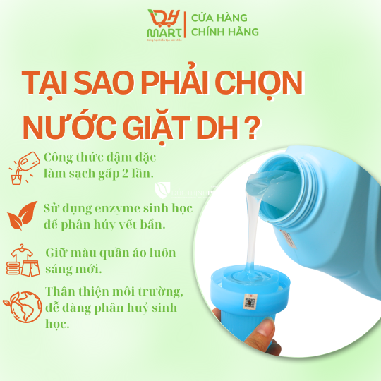 Nước giặt xả sinh học DH MART 3.2L – 2in1 giặt sạch, mềm vải, thơm lâu, an toàn da nhạy cảm